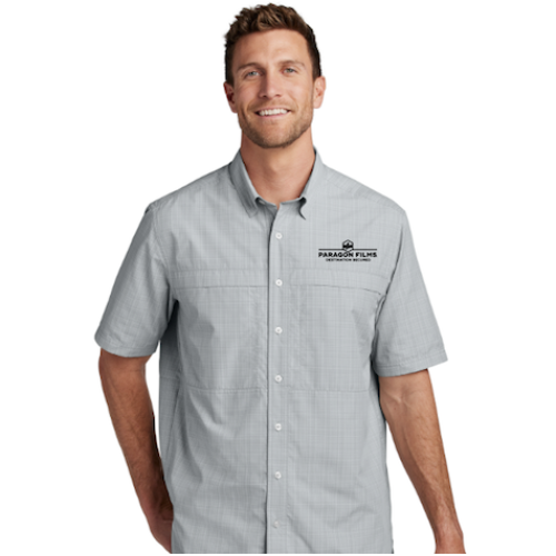Port Authority Short Sleeve UV Daybreak Shirt (Silver/Gusty Grey Plaid)